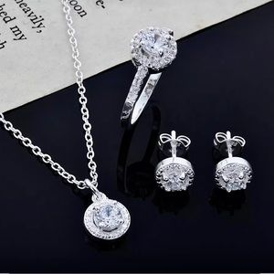 🆕 3pc Dainty 14k Diamond Halo Ring Necklace Stud Earrings NWT